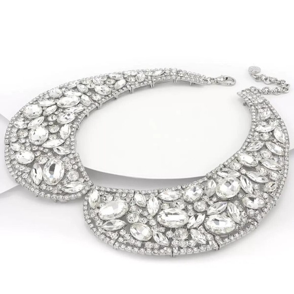 Isaac Mizrahi Jewelry - Isaac Mizrahi Live! Multishape Crystal Collar Statement Necklace 15" Silvertone